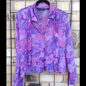 Express silk button-up top w/ necktie